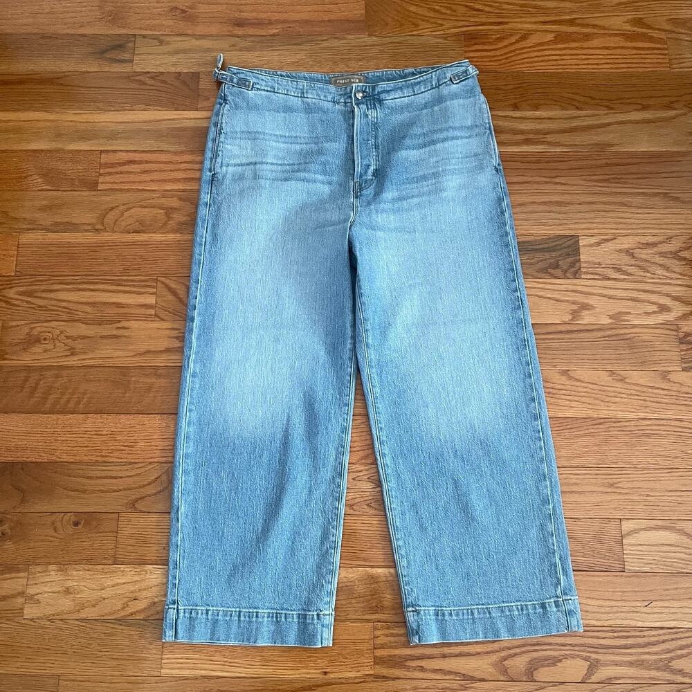 J Crew Point Sur Side Tab Trouser Jeans 32 Mia Wash Wide Leg Cuffed BY092